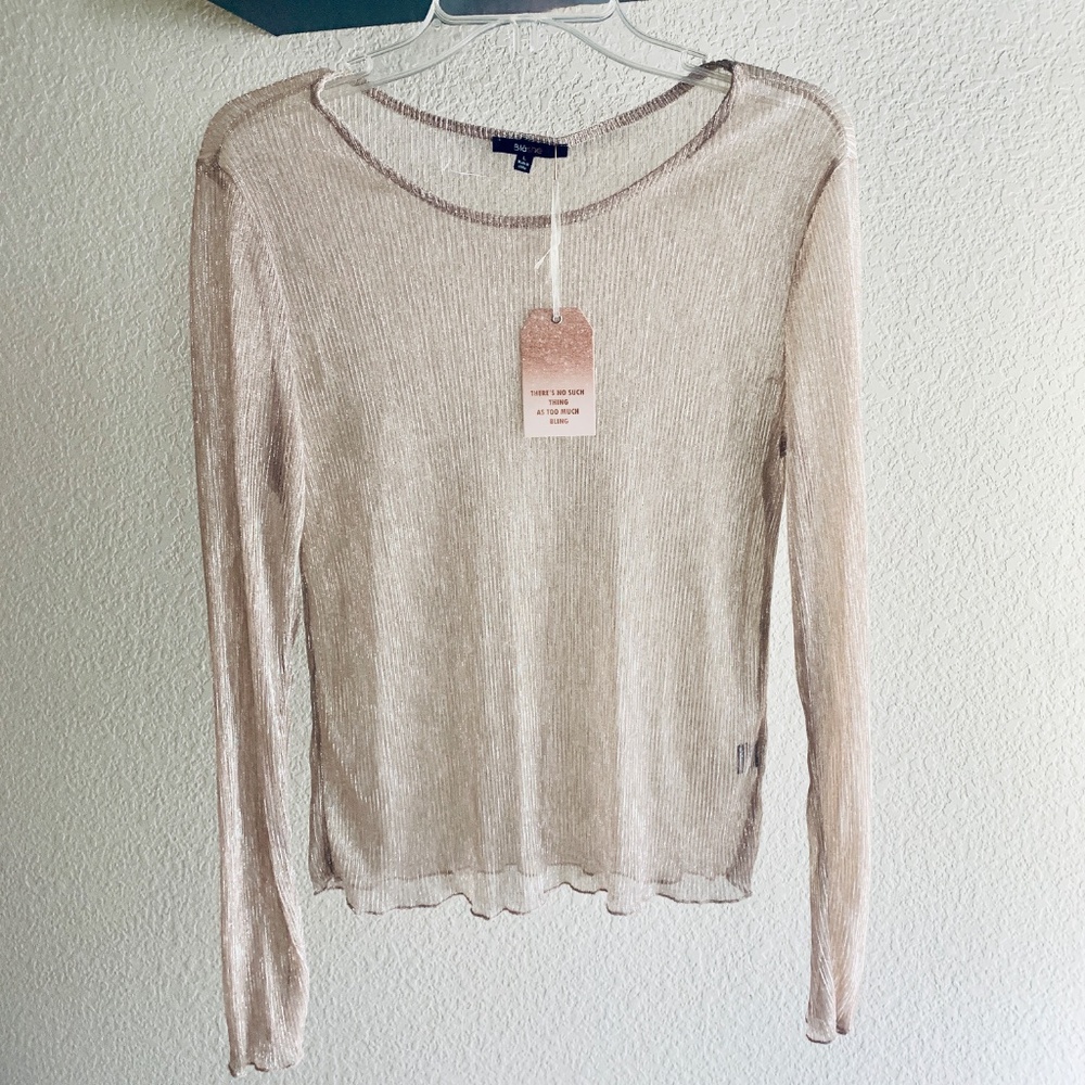 NWT Blashe Los Angeles Sheer Bling Sparkle Top Size L